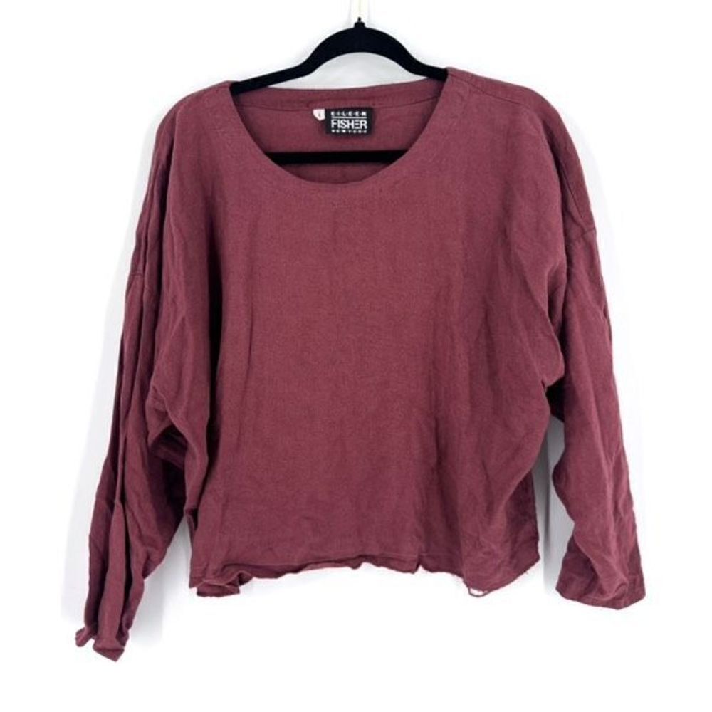 Vintage 80s Eileen Fisher‎ Long Sleeve Linen Blend  Rust Top XL Boxy long sleeve